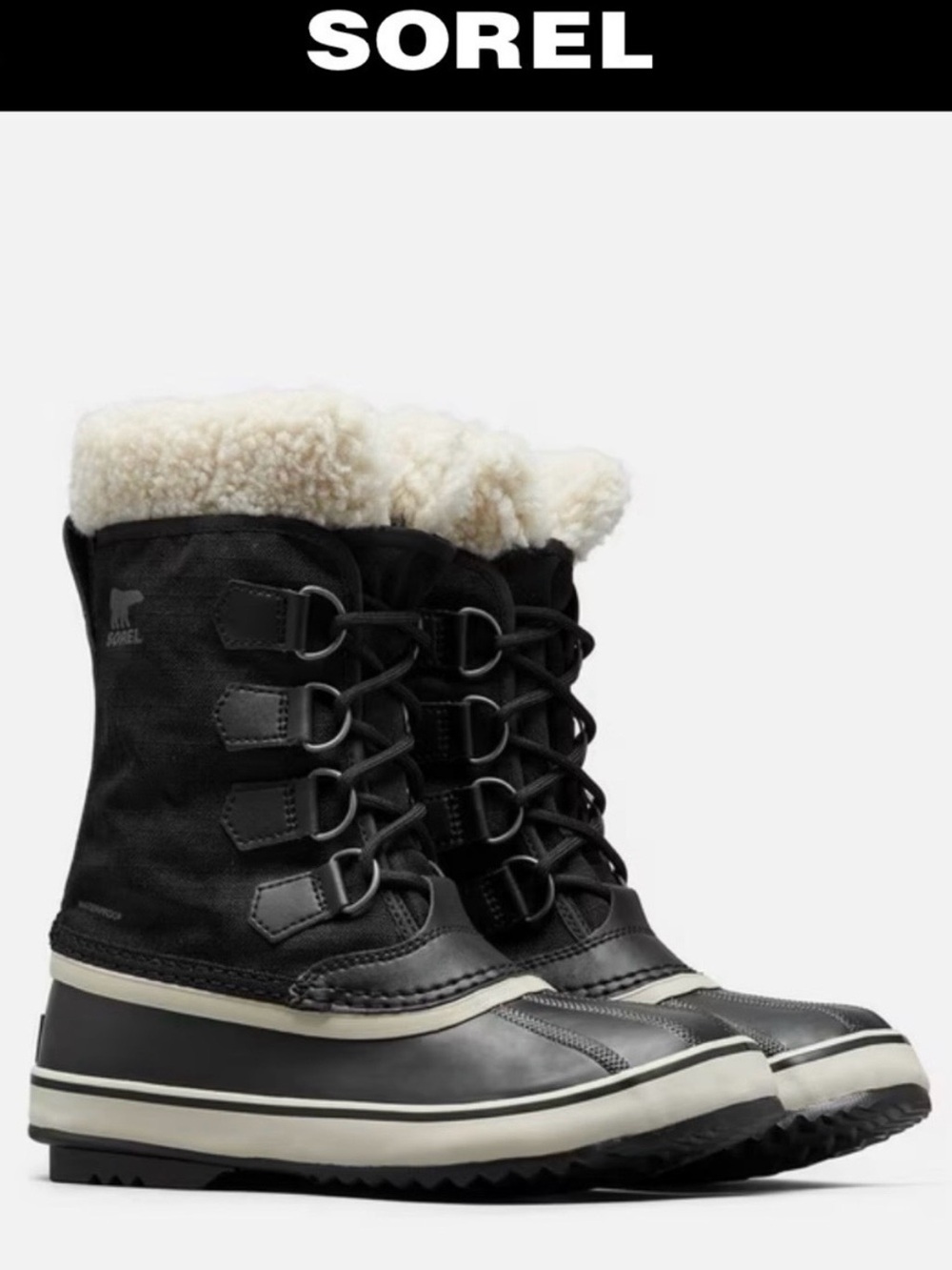 Sorel Black and Cream Women's Lace-Up Winter Boot